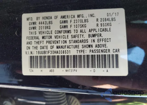 2017 Acura Tlx from USA, damaged, VIN 19UUB1F30HA008531